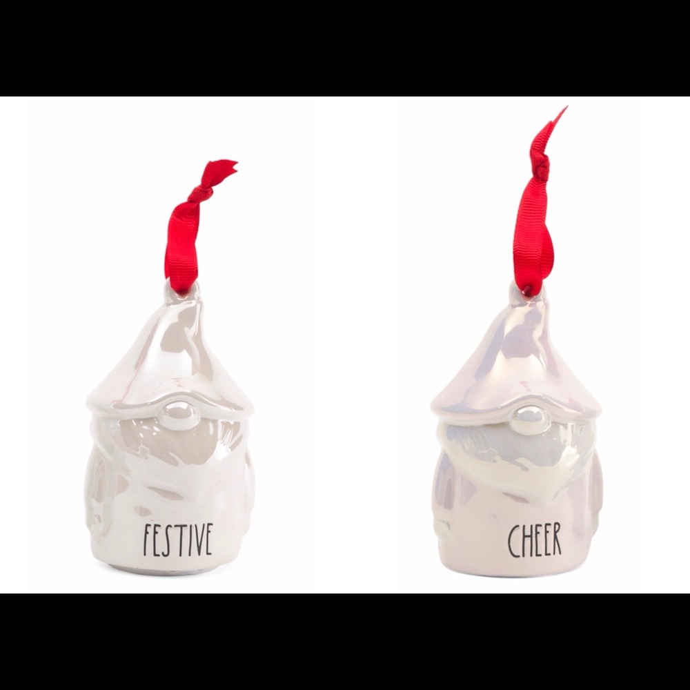 Rae Dunn ceramic gnome ornament (festive and cheer)